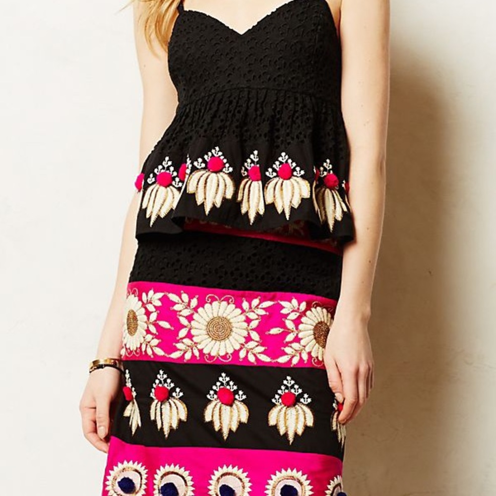 Anthropologie Leifsdottier Silk Embroidered Skirt